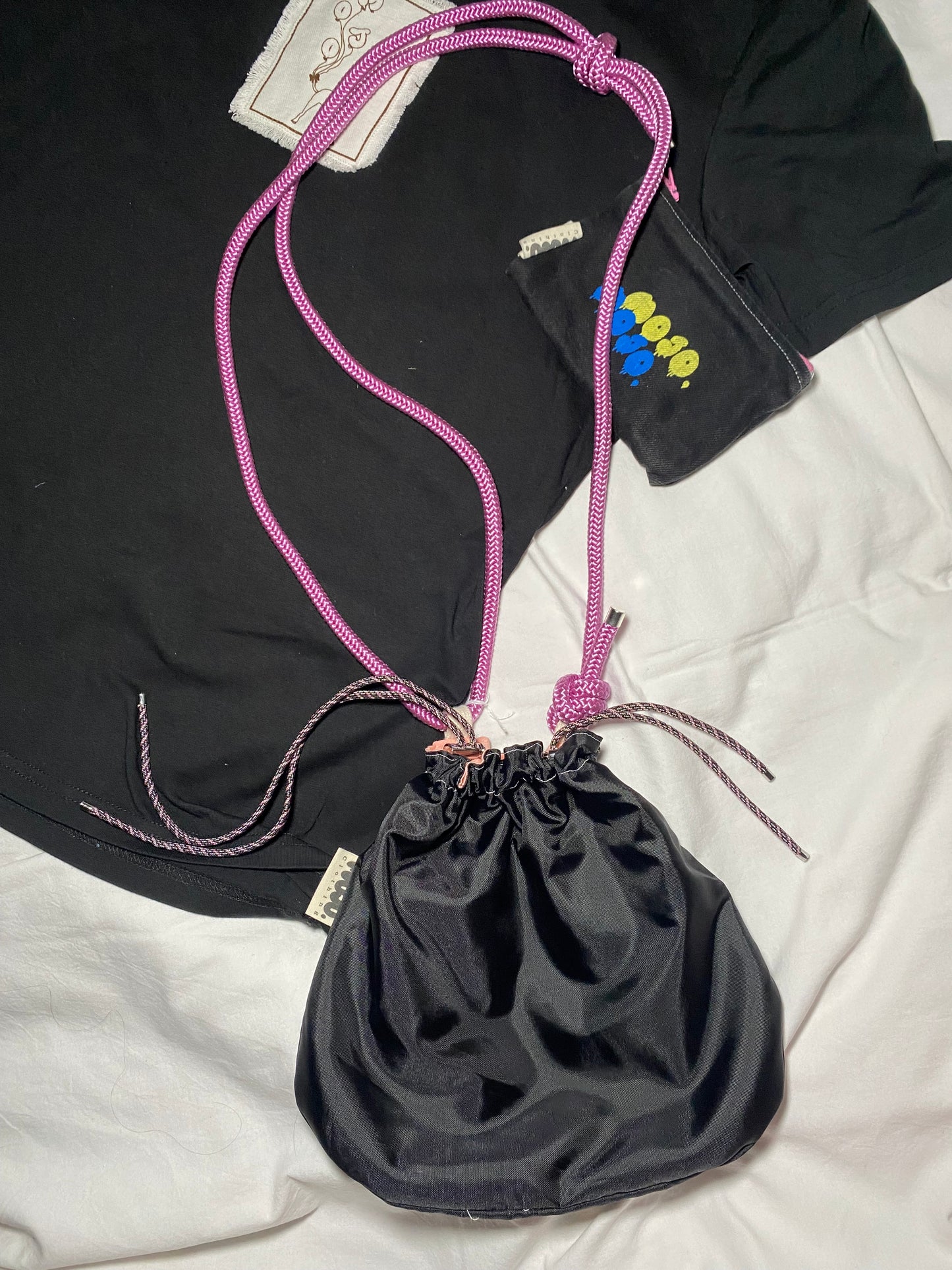MojBourse imperméable noir et toile rose pêche 🐷