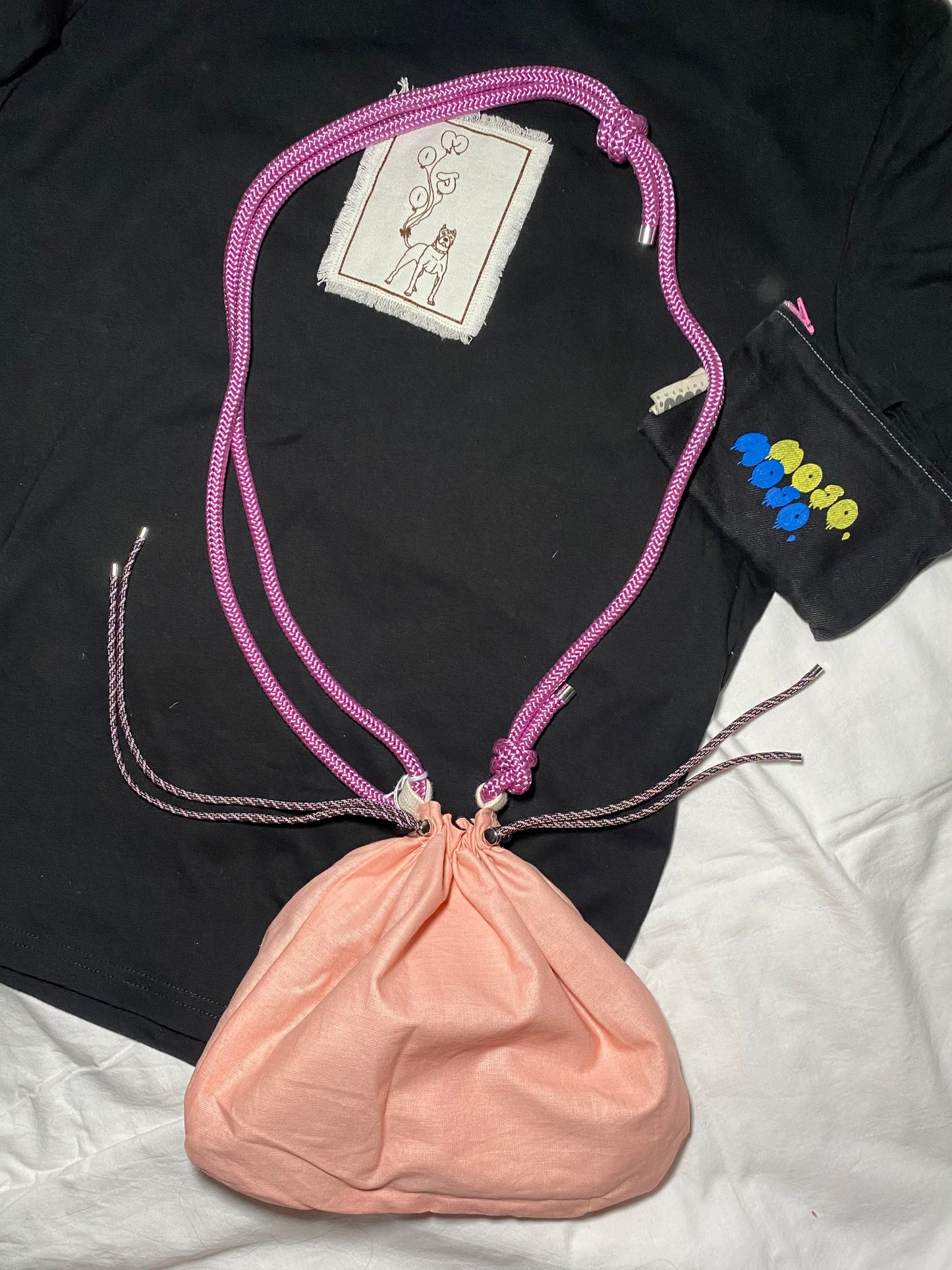 MojBourse imperméable noir et toile rose pêche 🐷