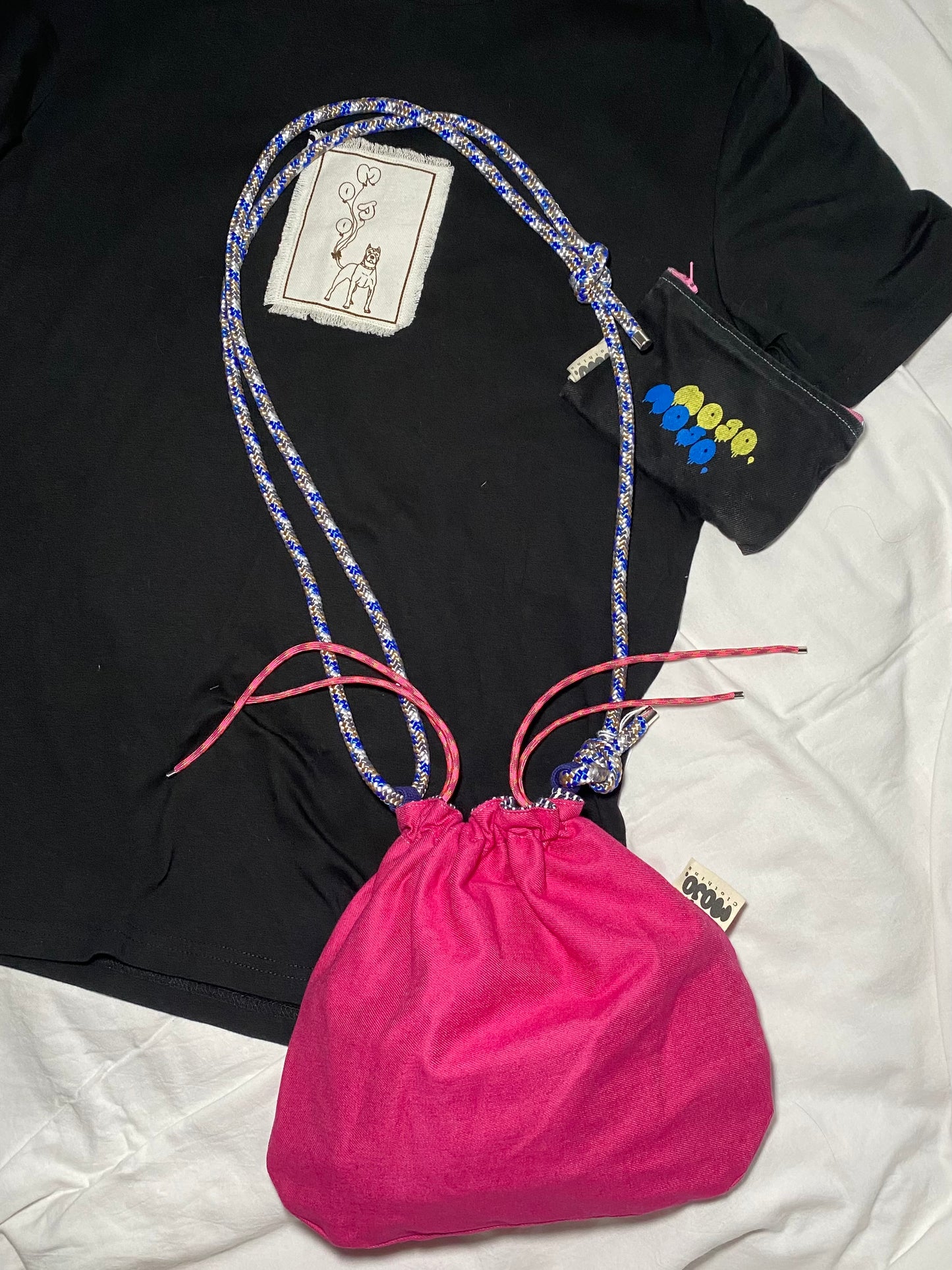 MojoBourse en denim rayé et rose 🌸