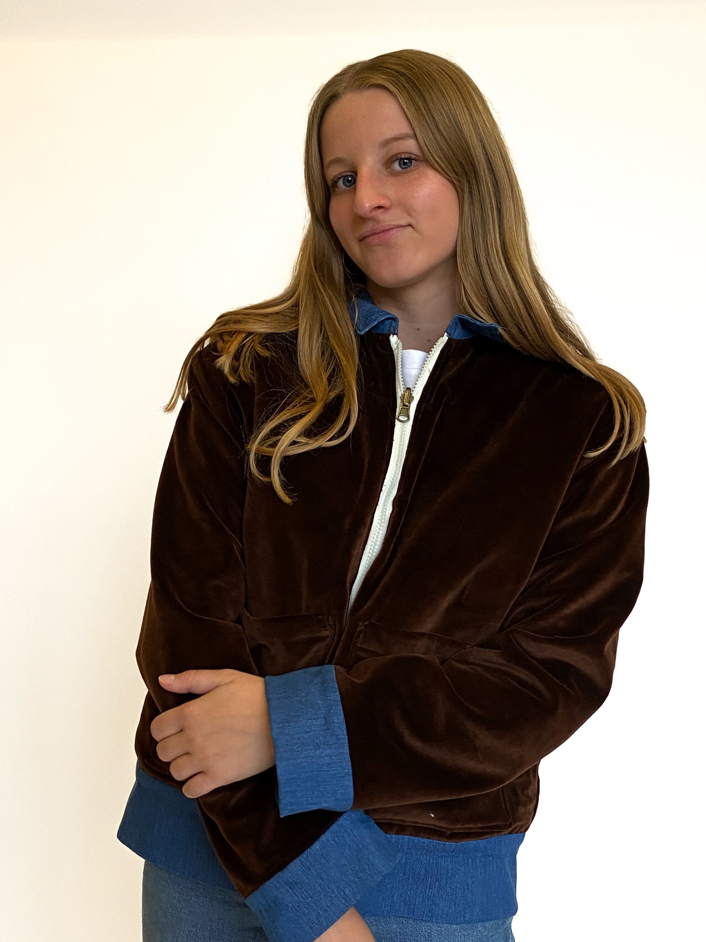 Veste réversible en velours et denim