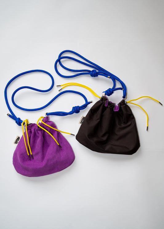 Mojo Bourse (velours violet & imperméable marron)