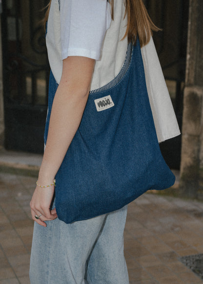 Mojo Bag (denim marine & denim rayé)