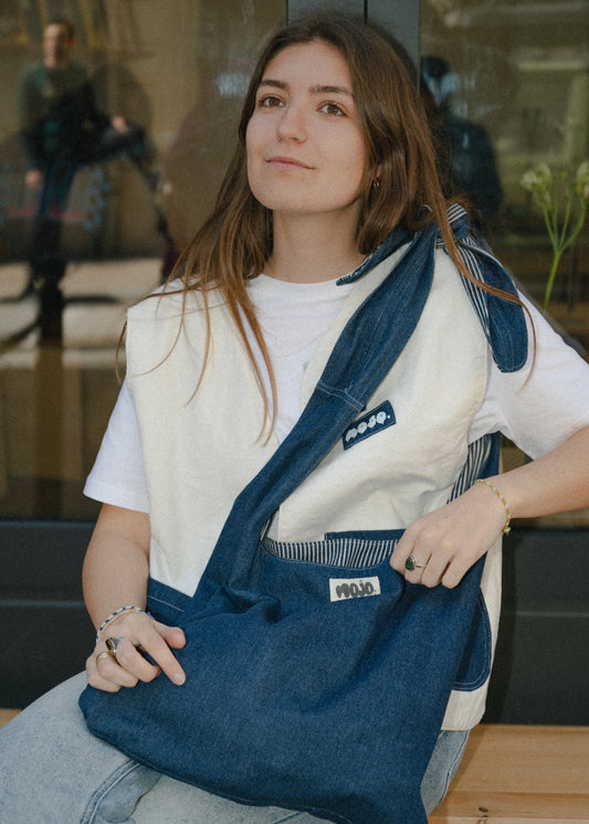 Mojo Bag (denim marine & denim rayé)