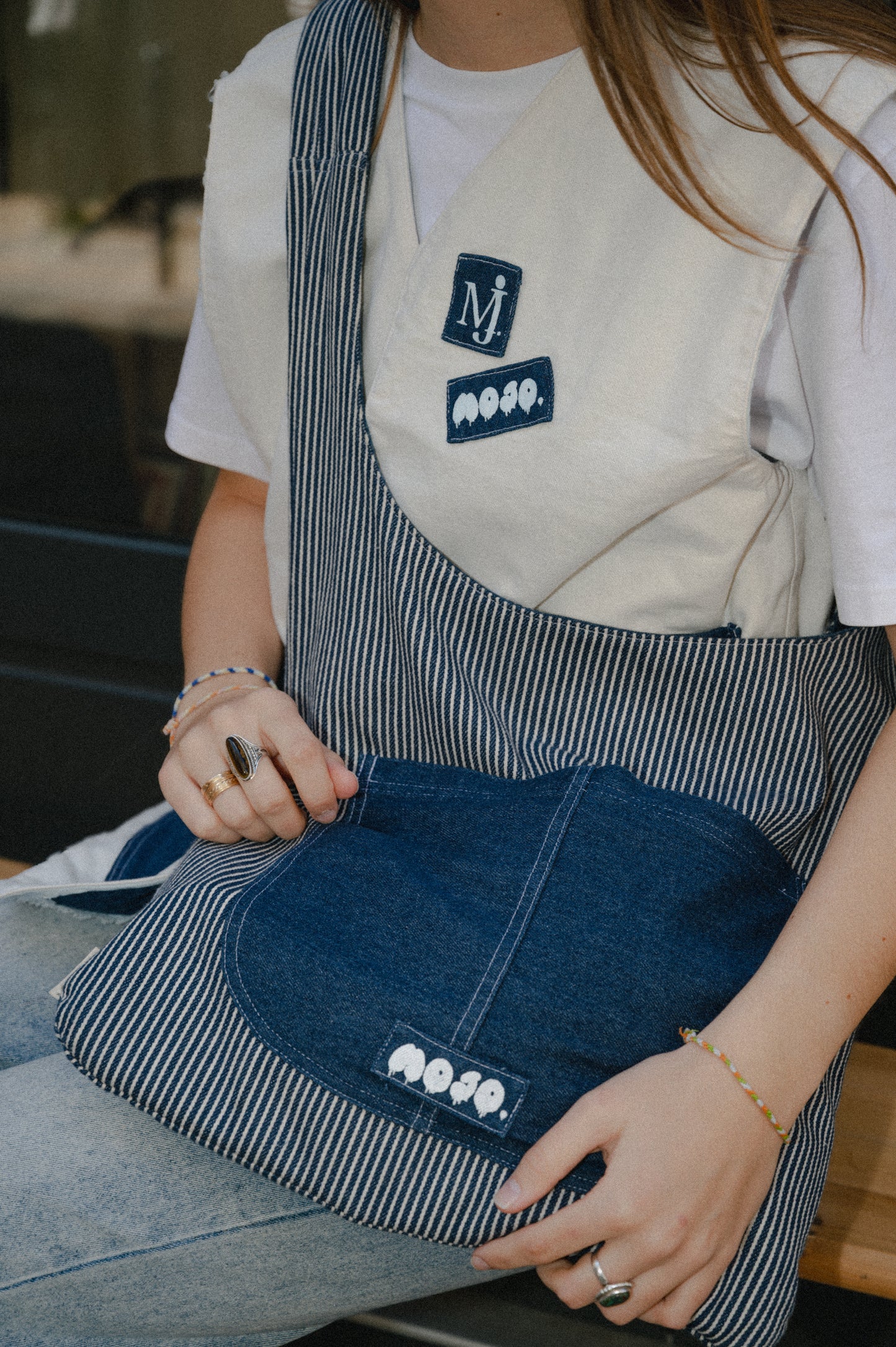 Mojo Bag (denim marine & denim rayé)
