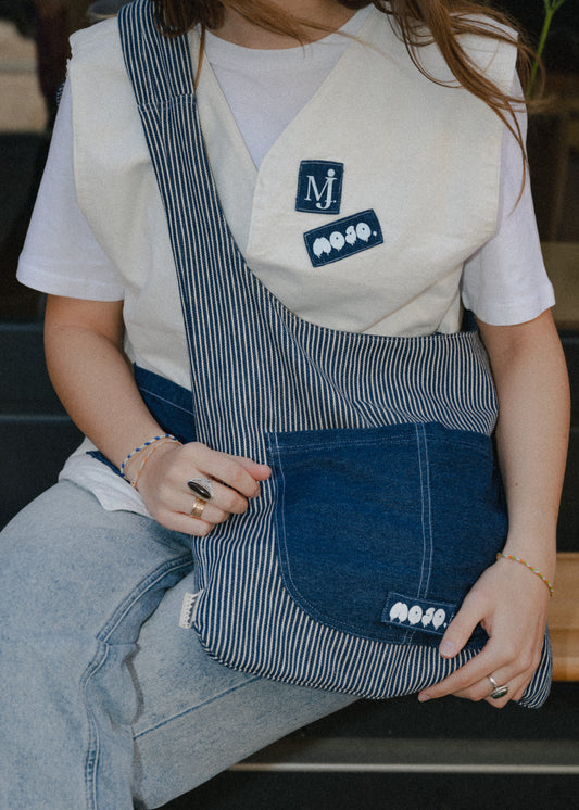 Mojo Bag (denim marine & denim rayé)